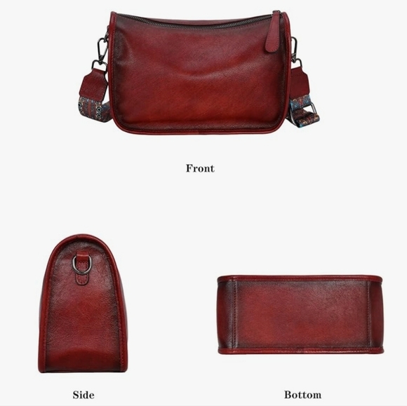 LEATHER CROSSBODY BAG TOP-ZIP 2-STRAP OPTIONS WINE HUE ⁴ - Picture 9 of 16